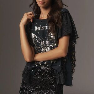 PILCRO Solstice Black Butterfly Graphic Top